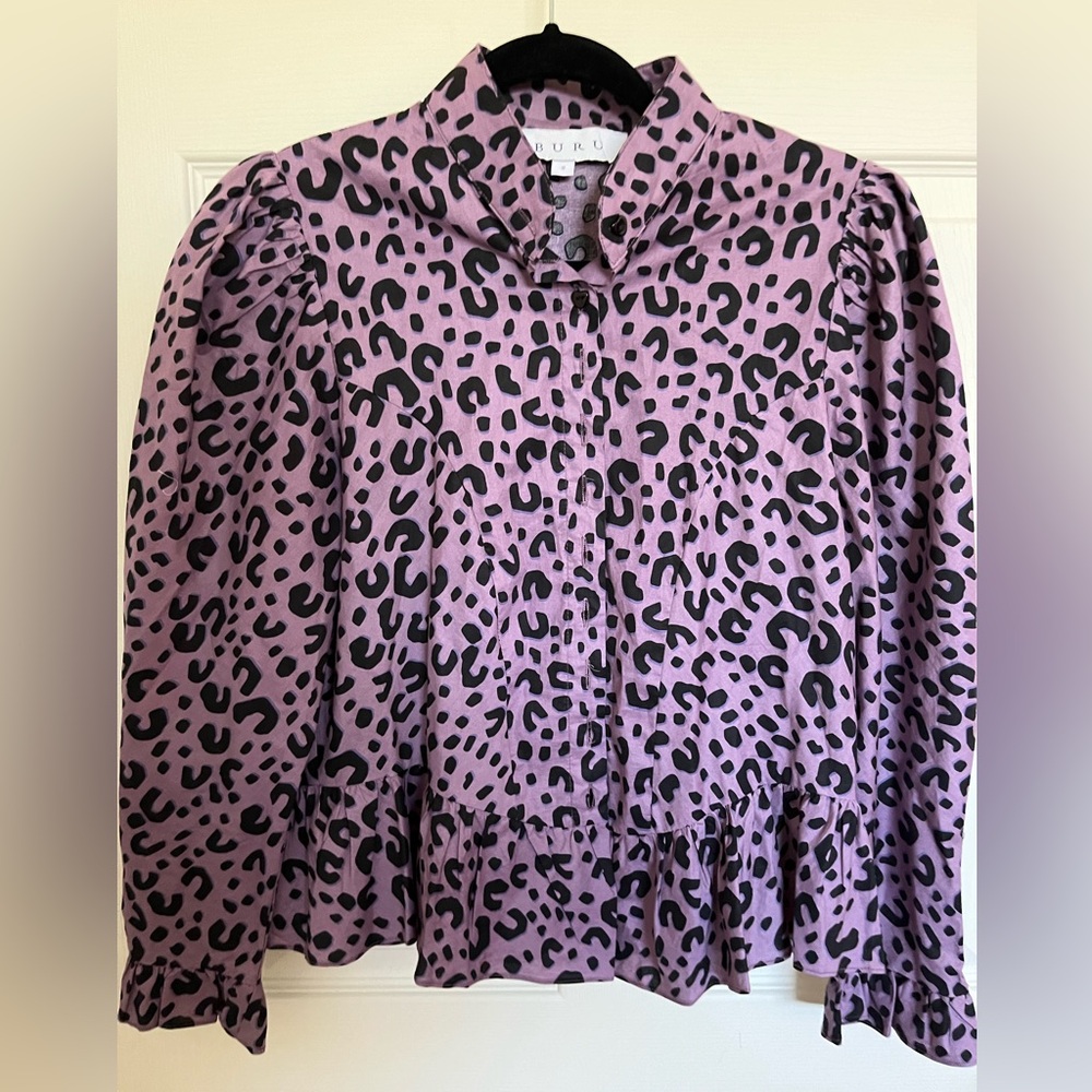 BURU Purple Leopard/Cheetah peplum Blouse, Size S